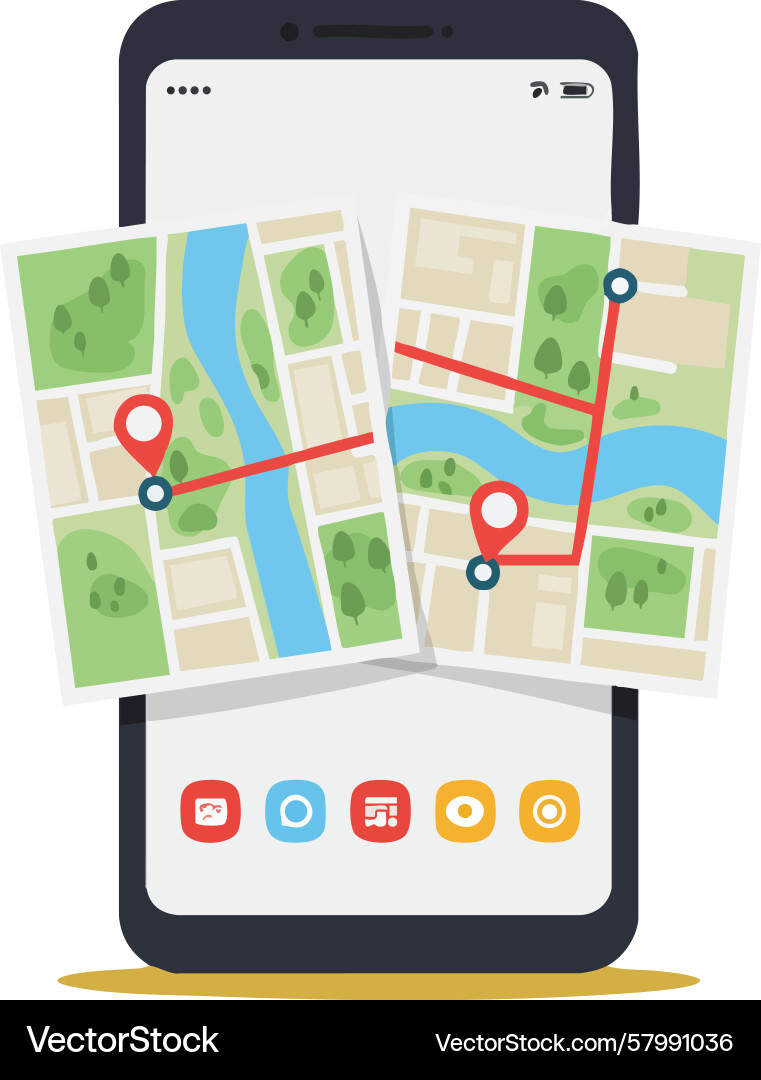 Smartphone with navigation maps showing route Vector Image