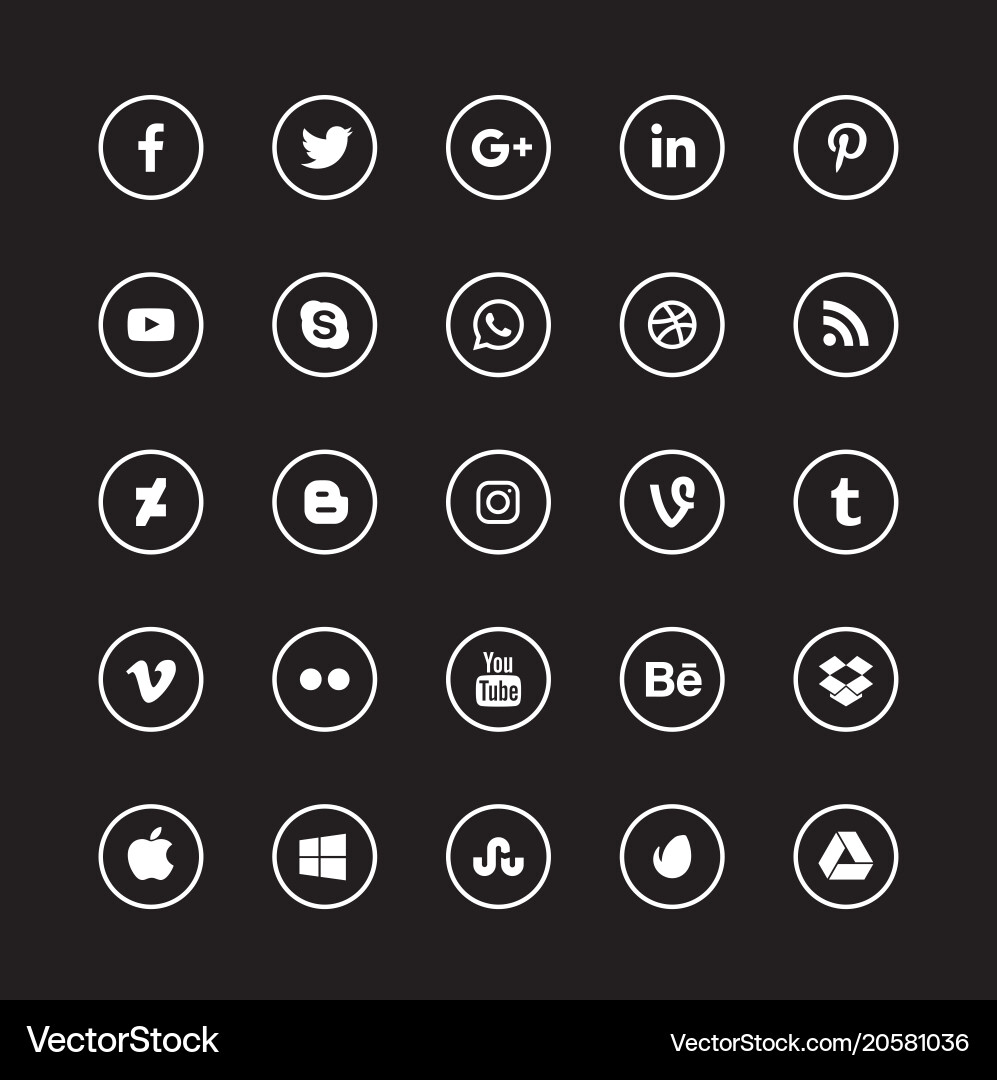 Social Media Icons - White Circular Set vector image
