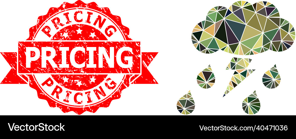 Textured pricing seal and thunderstorm lowpoly vector image