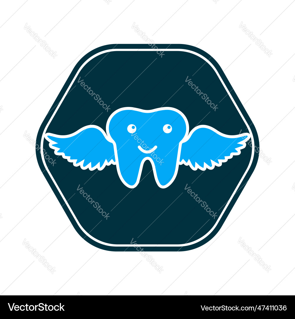 Tooth logo with wings inside a shape of hexagon Tooth logo with wings inside a shape of hexagon Vector Image