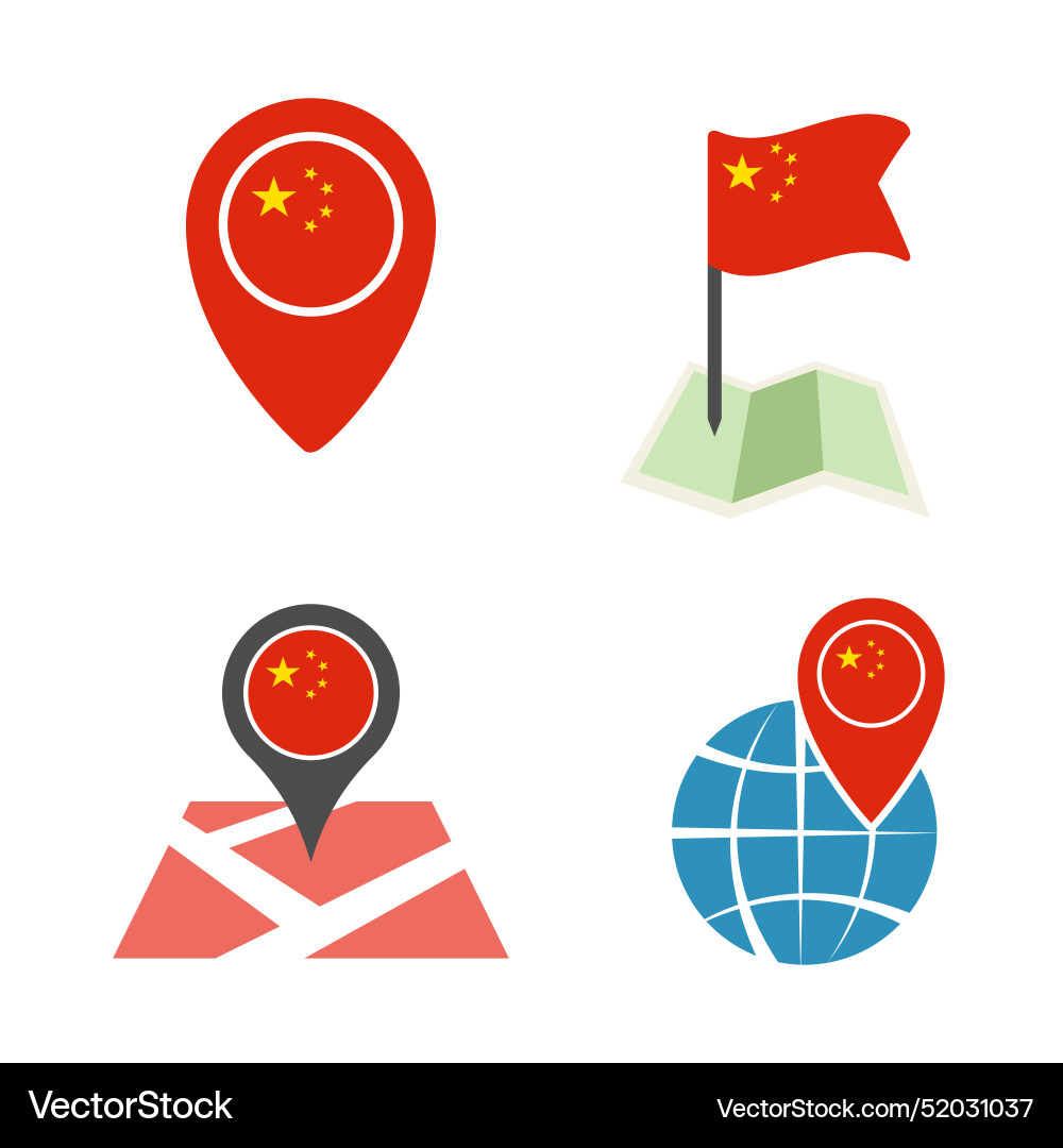 China map pointer icons set national flag China map pointer icons set national flag vector image