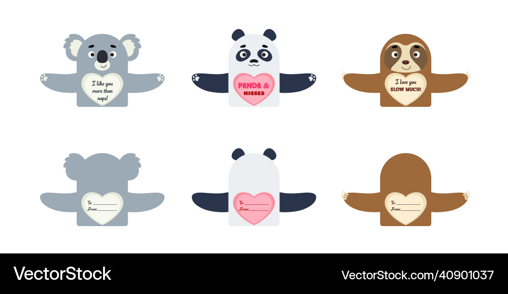 Cute animal valentines day gift cards candy Cute animal valentines day gift cards candy vector image