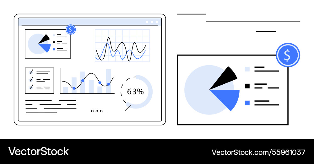 Datenanalyse Dashboard mit Diagrammen Pie Charts Vektorbild