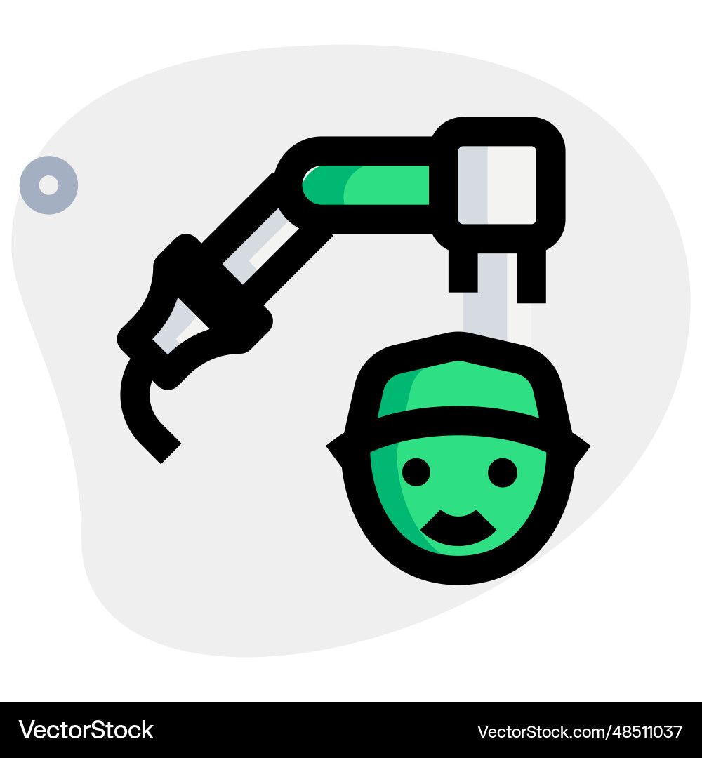 Factory worker operating a robotic arm Vector Image