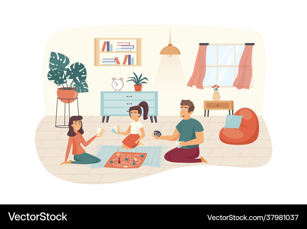 Family playing board games at home scene mom dad Family playing board games at home scene mom dad vector image