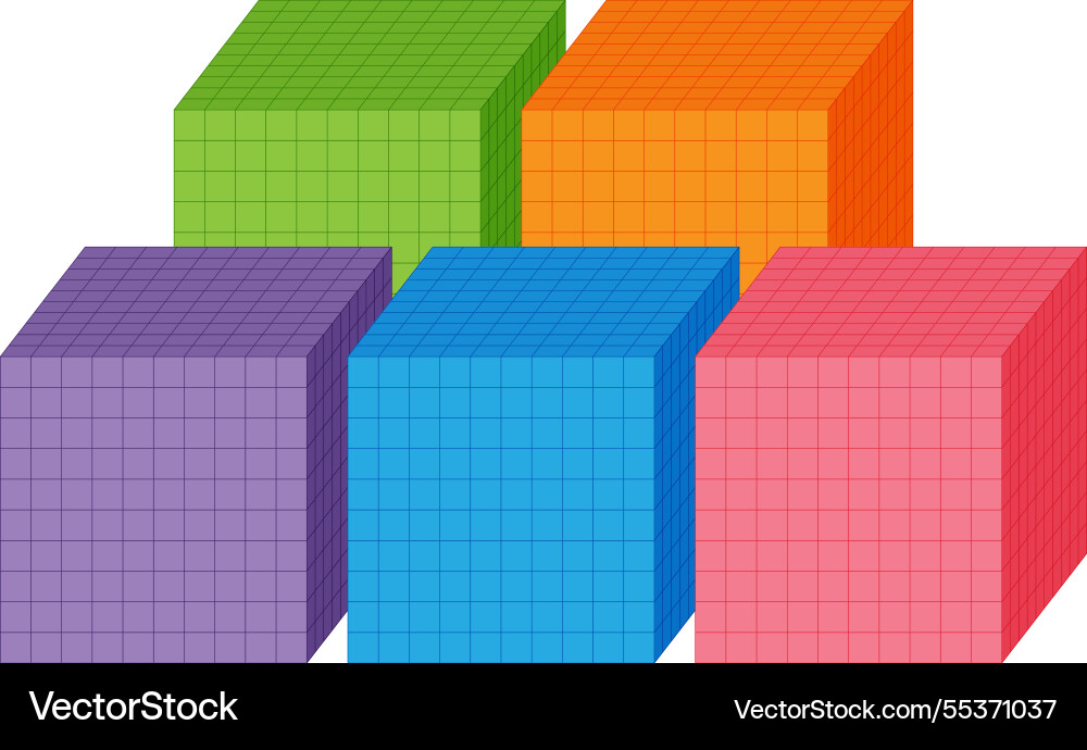 Five vibrant cubes arranged in a grid pattern Five vibrant cubes arranged in a grid pattern vector image