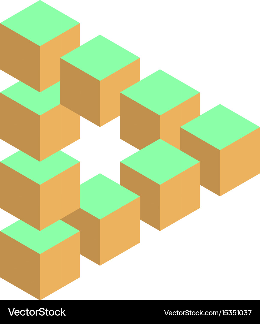 Impossible triangle in three different colors 3d vector image