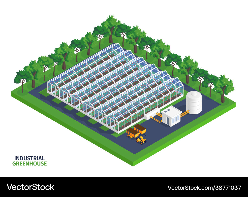 Isometric greenhouse composition Royalty Free Vector Image