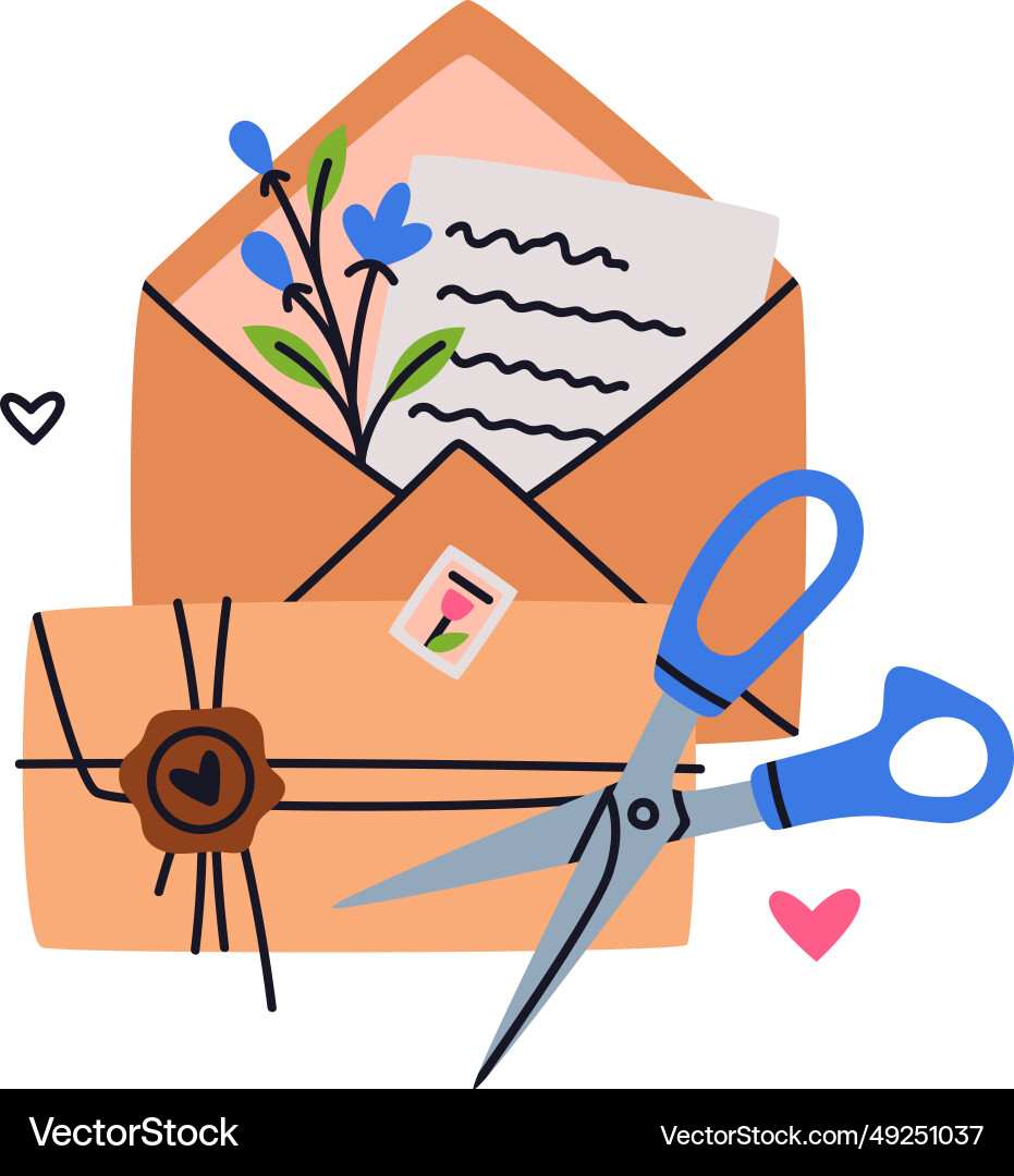 Letter receive and send with envelope scissors Vector Image