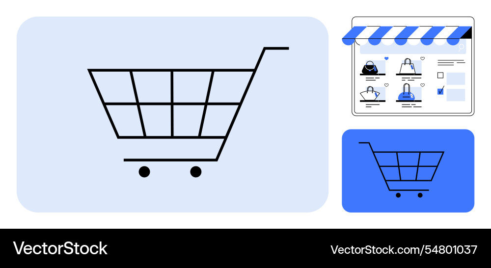 Online shopping cart with website interface for e Online shopping cart with website interface for e vector image