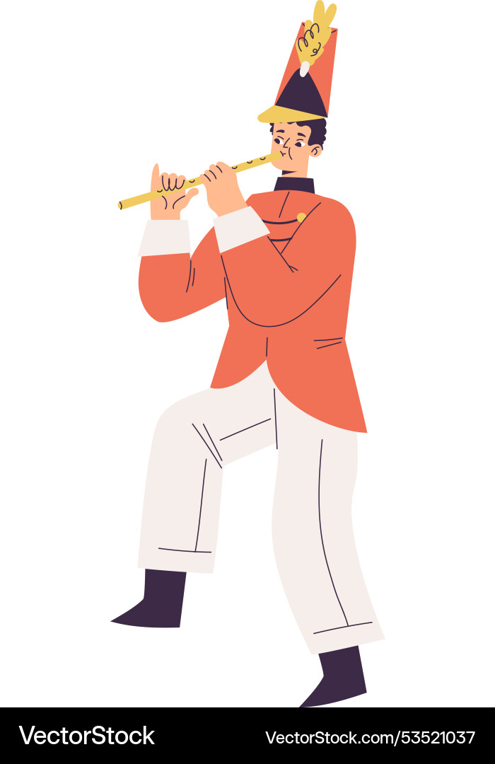 Orchestra with marching man character in red Orchestra with marching man character in red vector image