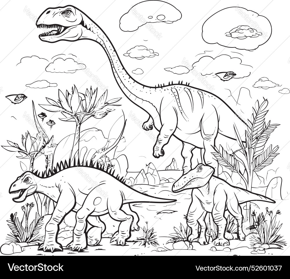 Prehistoricpalette dinosaur lineart coloring Vector Image
