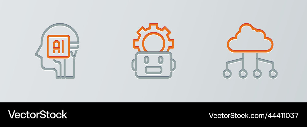 Set line network cloud connection humanoid robot Set line network cloud connection humanoid robot vector image