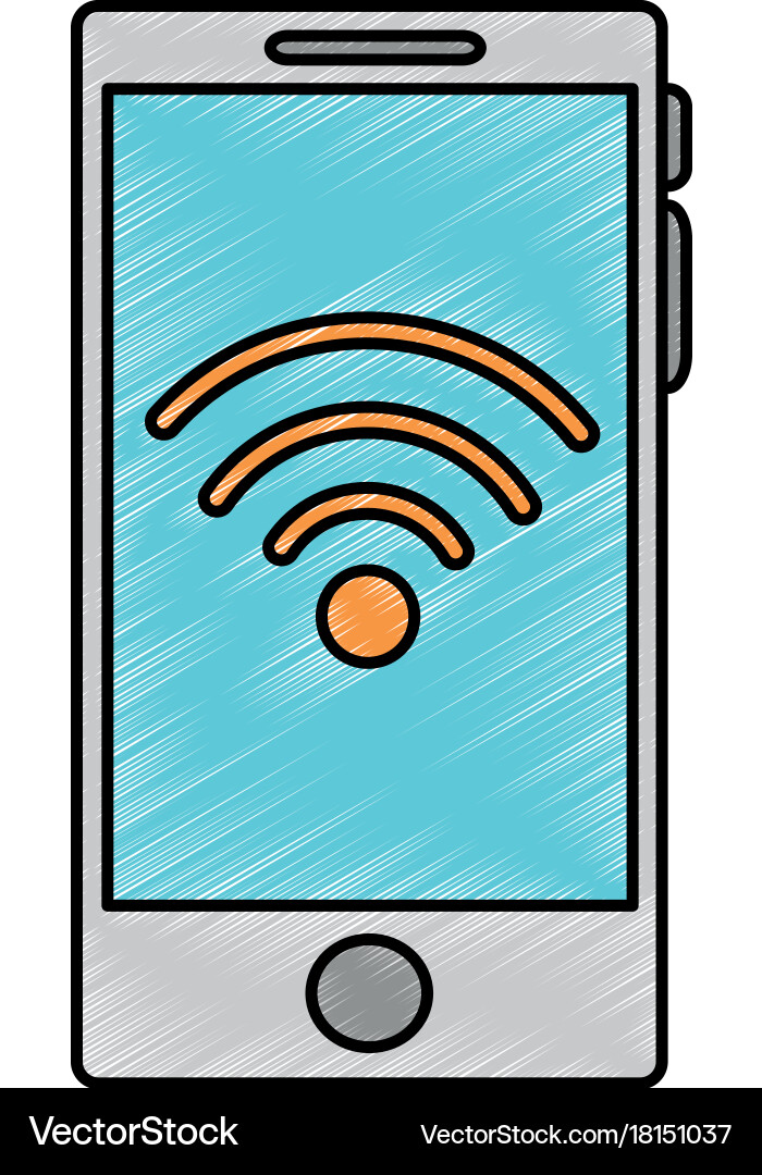 Smartphone device with wifi signal vector image