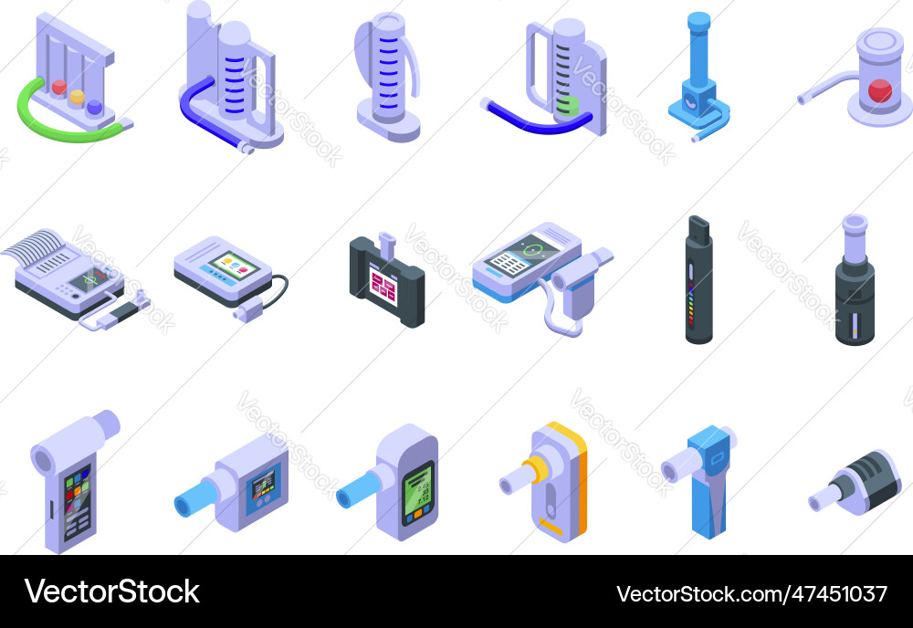 Spirometer Icon Set - Medical Isometric Vector Image