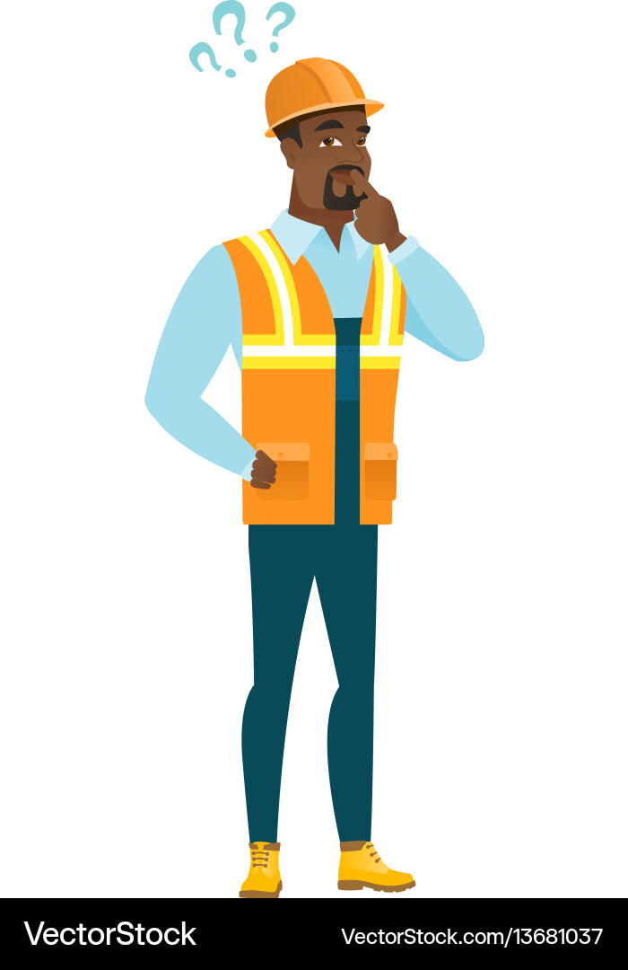 Thoughtful Builder with Question Marks vector image