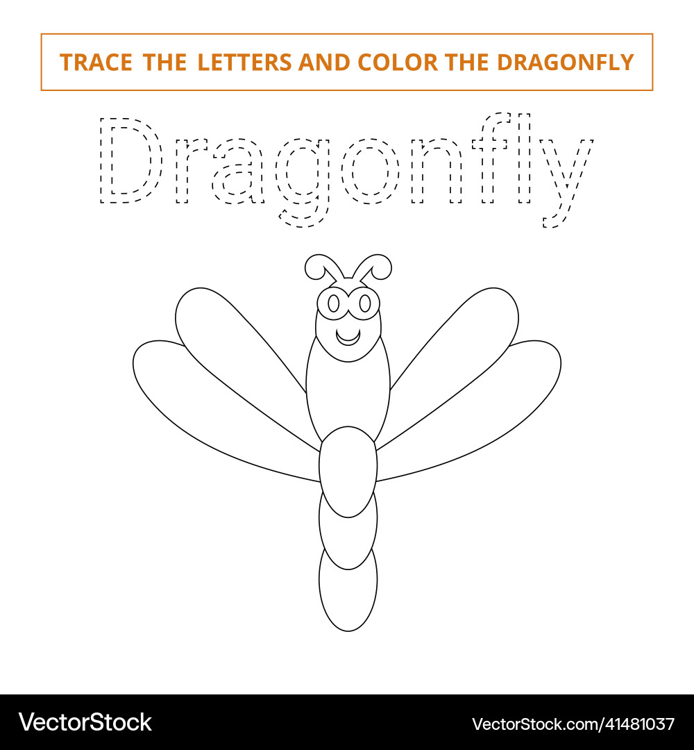 Trace the letters and color dragonflygame Vector Image