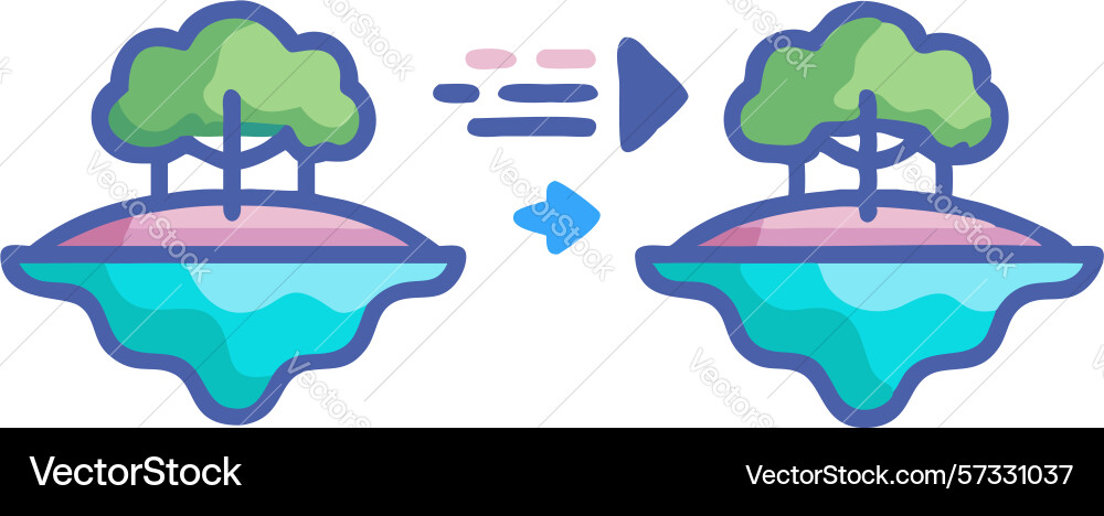 Two floating islands merging with connecting vector image