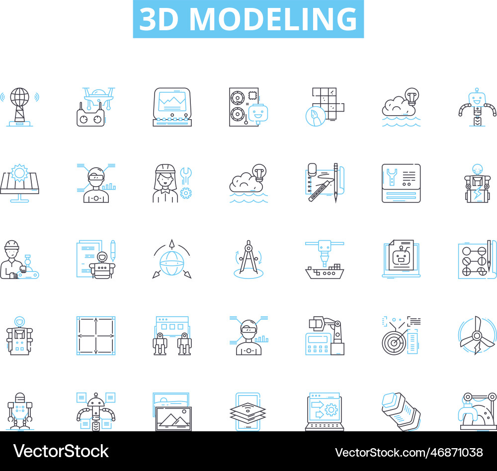 3d Modellierung lineare Icons Set Rendering Animation 3d Modellierung lineare Icons Set Rendering Animation Vektorbild