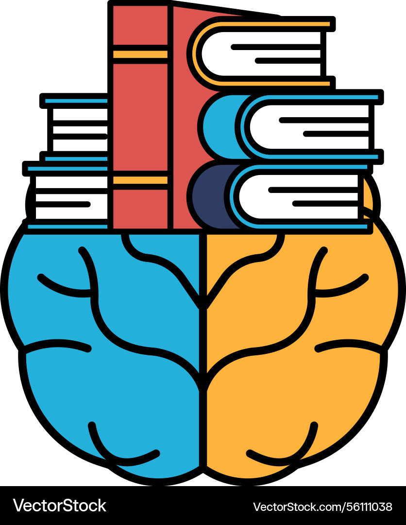 A brain with two heads and stack of books A brain with two heads and stack of books Vector Image
