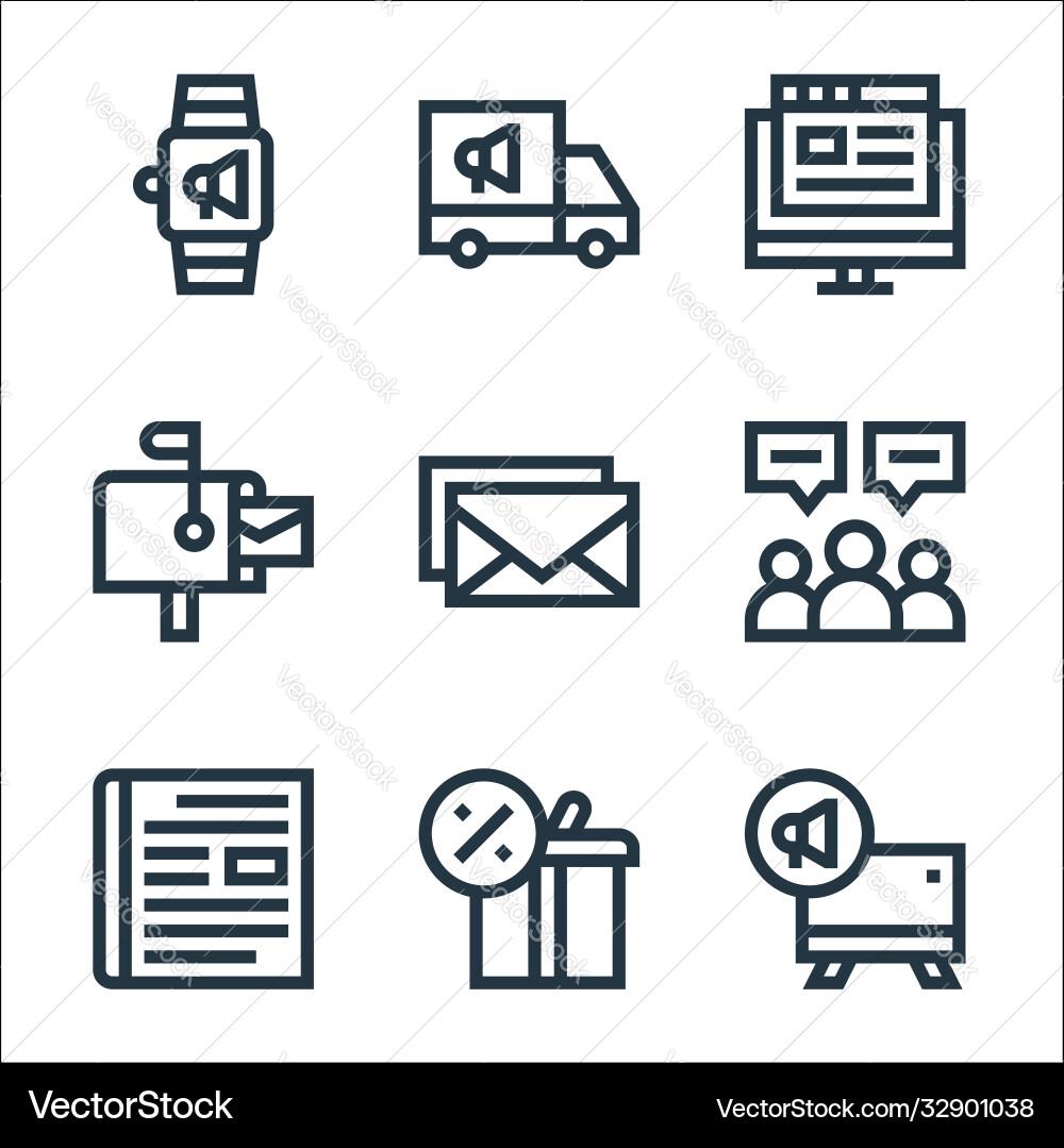 Advertisement line icons linear set quality Vector Image