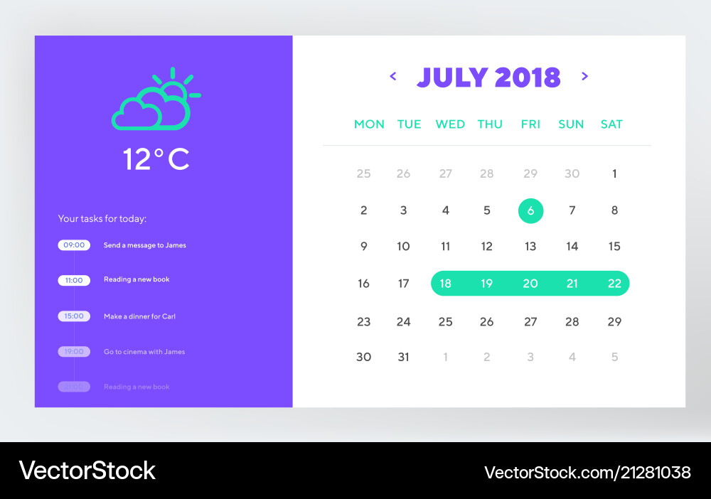 Calendar App UI - Modern & Clean vector image