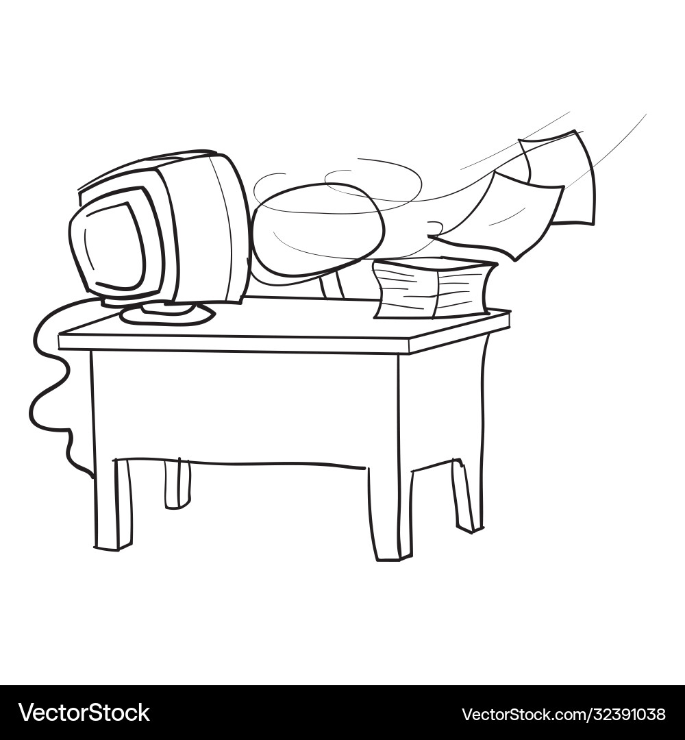 Desktop sketch with a stack papers Desktop sketch with a stack papers vector image