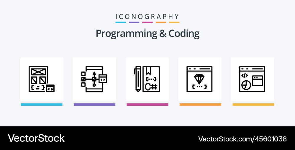 Programming and coding line 5 icon pack including vector image