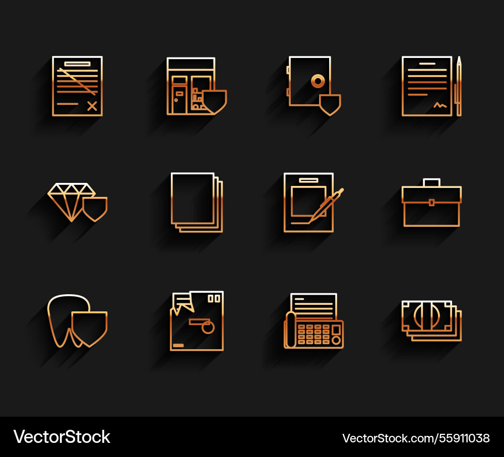 Set line tooth with shield ordered envelope Set line tooth with shield ordered envelope vector image