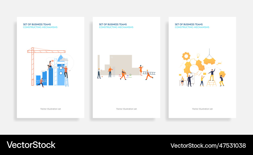 Set of business teams constructing mechanisms Set of business teams constructing mechanisms Vector Image
