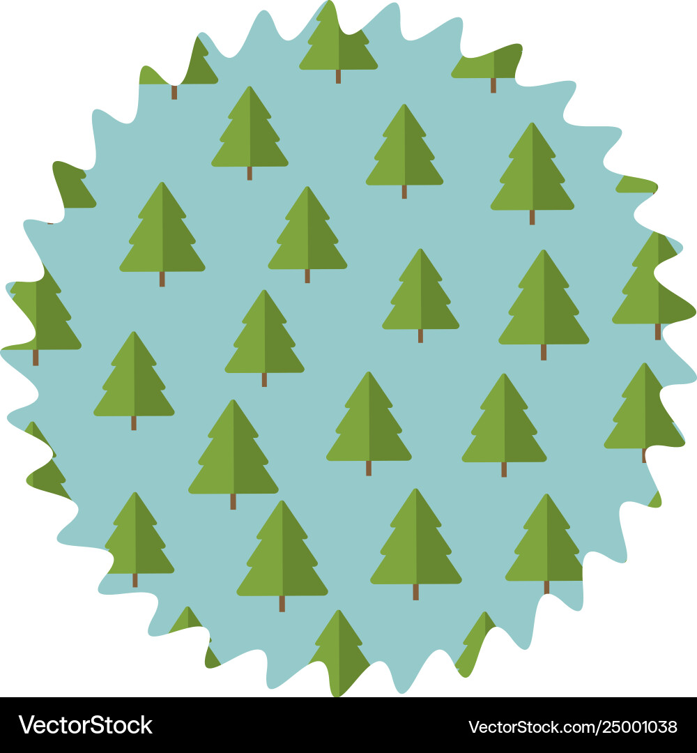 Tree pines pattern round label vector image