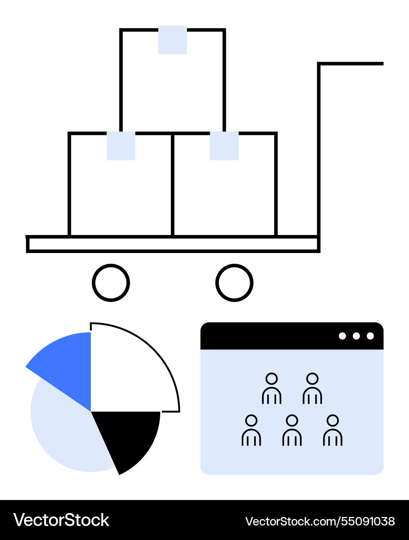 Warehouse cart with stacked boxes pie chart Warehouse cart with stacked boxes pie chart Vector Image