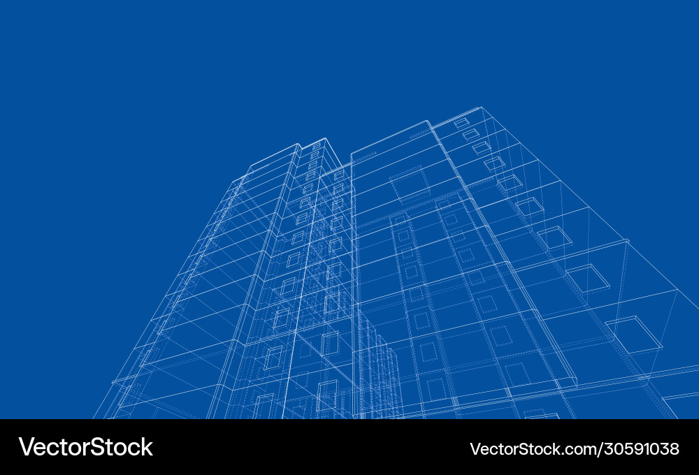 Wire-frame model a multi-storey building vector image