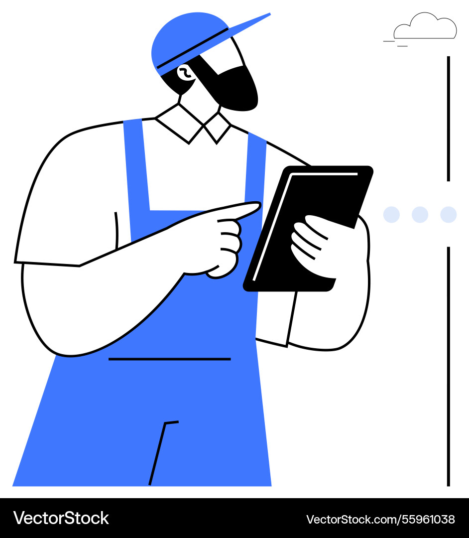 Worker in uniform using tablet device to review Worker in uniform using tablet device to review vector image