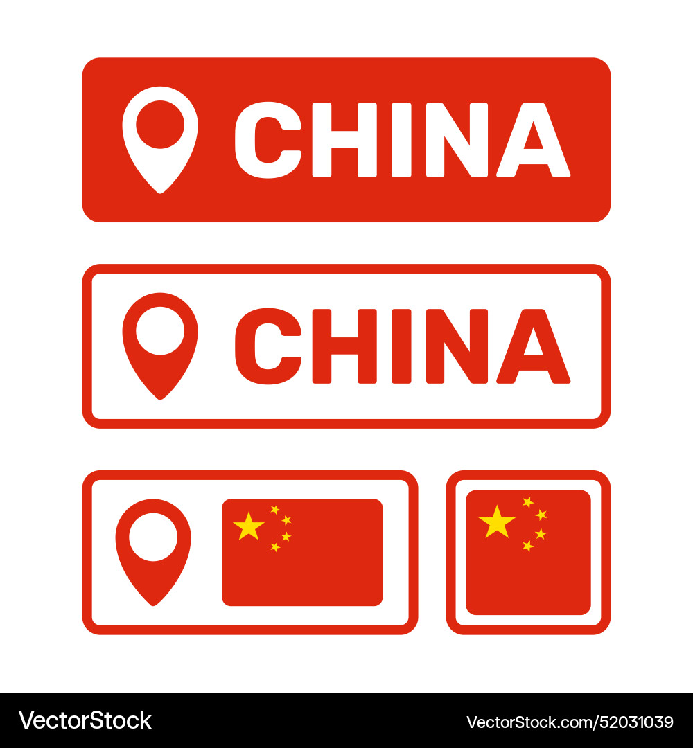 China map pointer icons set national flag vector image