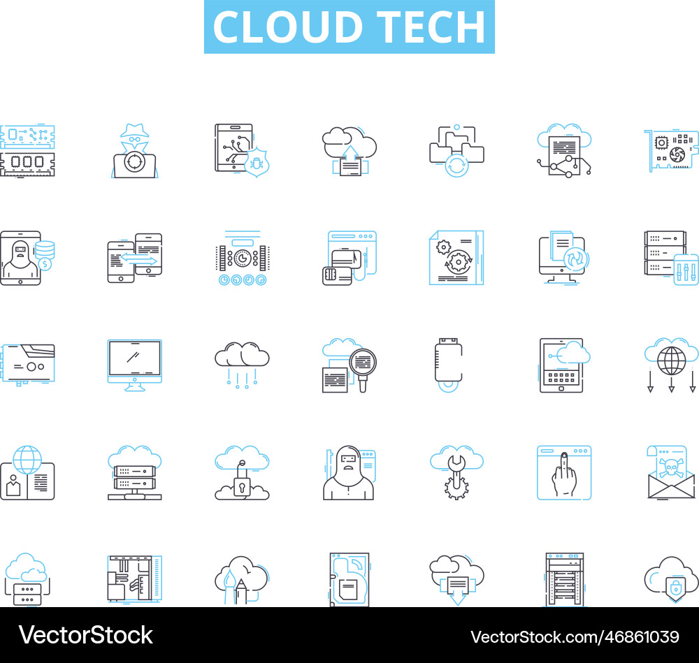 Cloud tech linear icons set virtualization Cloud tech linear icons set virtualization vector image