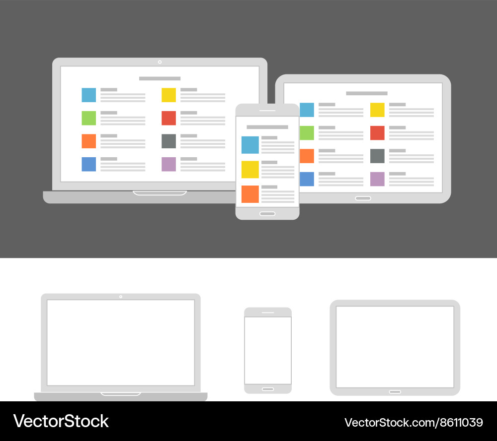 Different modern devices with same content flat vector image