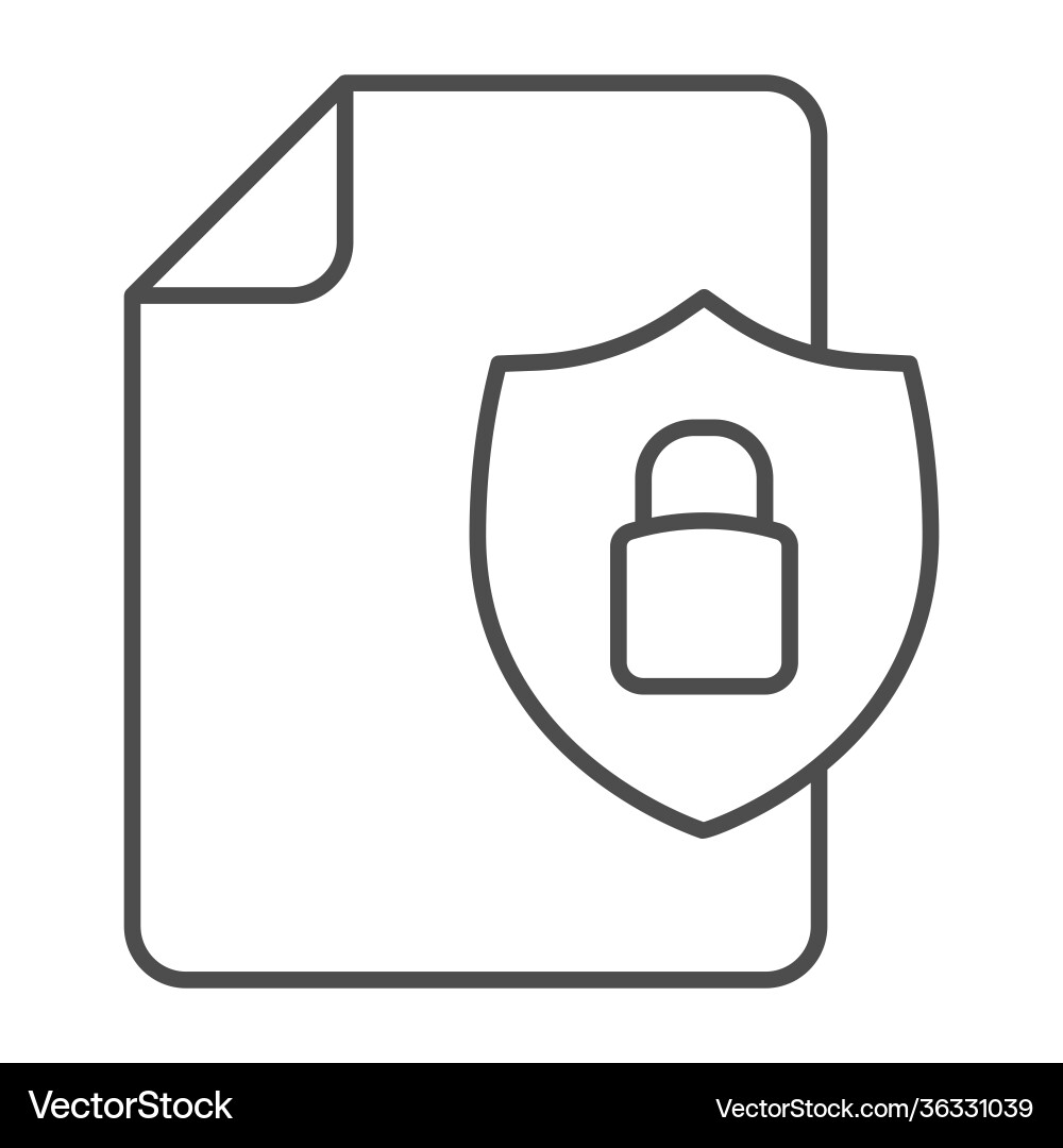 Document and security emblem with lock thin line Vector Image