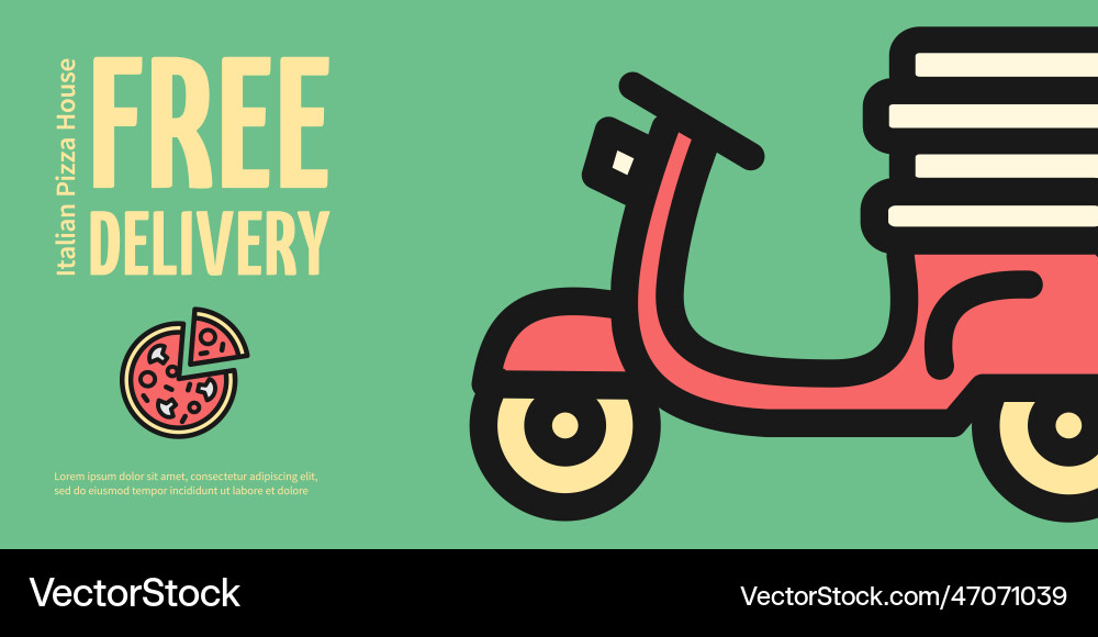Free delivery italian pizza house horizontal Free delivery italian pizza house horizontal vector image