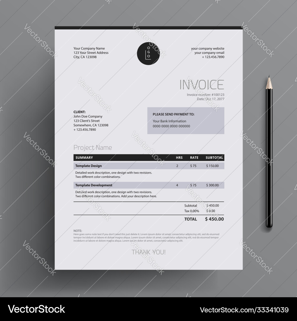 Invoice design template - bookkeeping services Invoice design template - bookkeeping services vector image