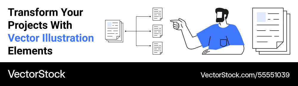 Man interacting with document workflow system Man interacting with document workflow system vector image