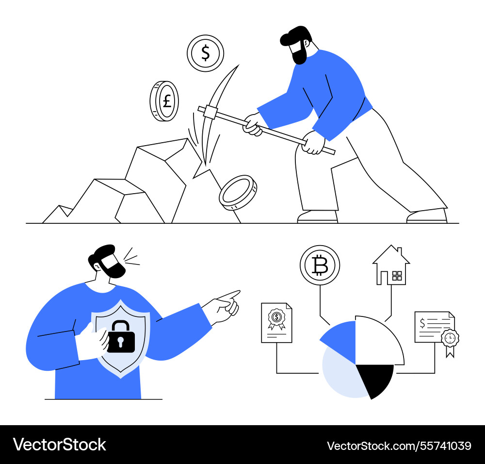 Man mining cryptocurrency securing data Man mining cryptocurrency securing data vector image