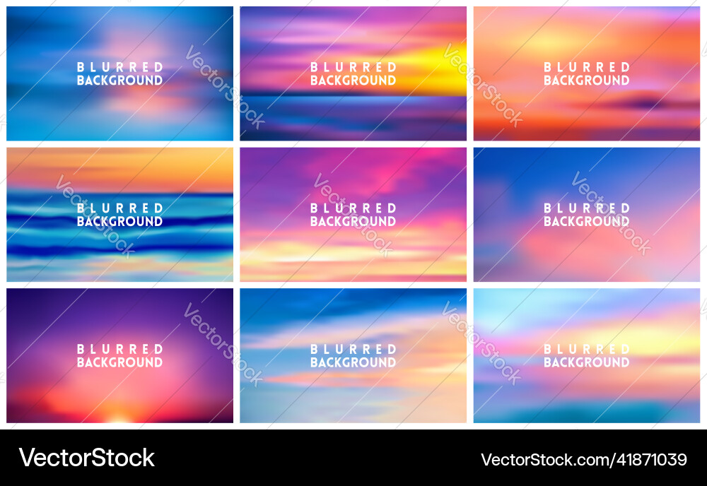Set of 9 horizontal wide blurred nature sea sunset Set of 9 horizontal wide blurred nature sea sunset vector image