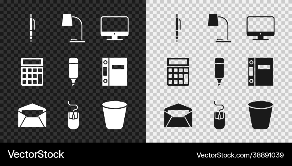 Set pen table lamp computer monitor screen Vector Image