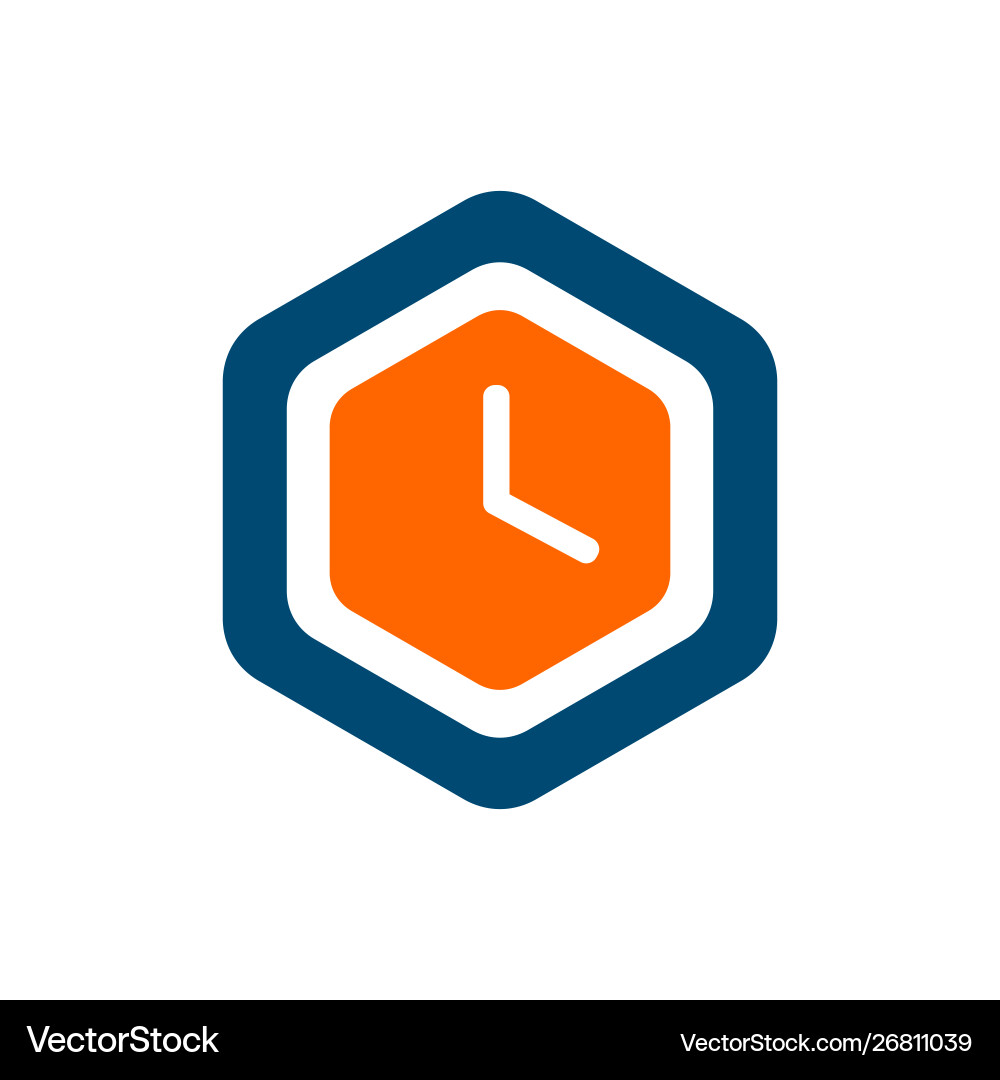 Time icon design clock in hexagon flat style vector image
