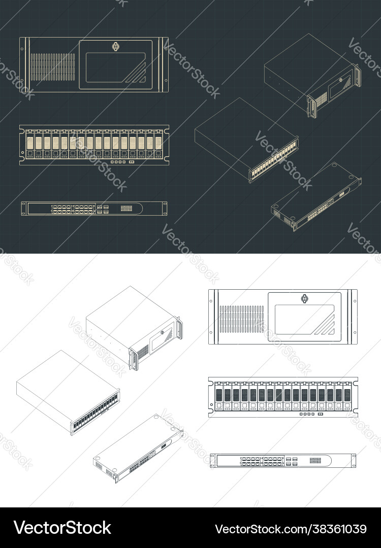 Units for server racks and supercomputers vector image
