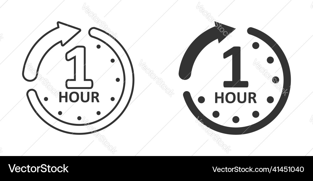 1 hour clock icon in flat style timer countdown 1 hour clock icon in flat style timer countdown vector image