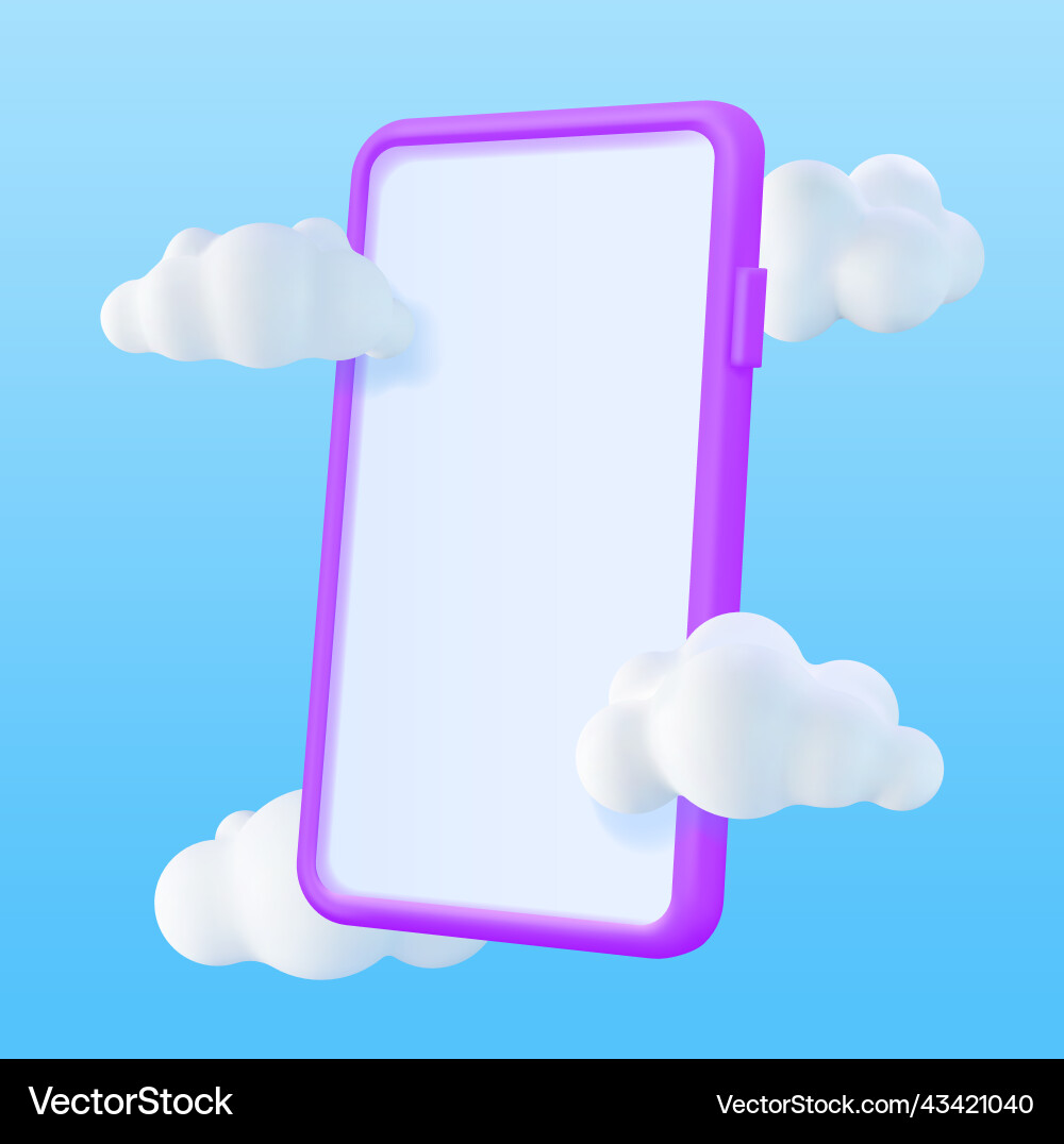 3d realistic smartphone with empty screen in cloud 3d realistic smartphone with empty screen in cloud vector image