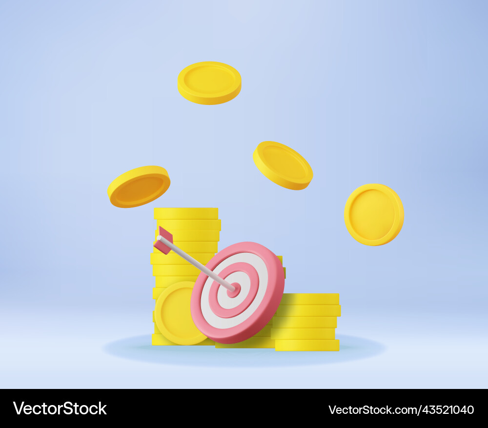 3d red target and arrows with stacks coins 3d red target and arrows with stacks coins vector image
