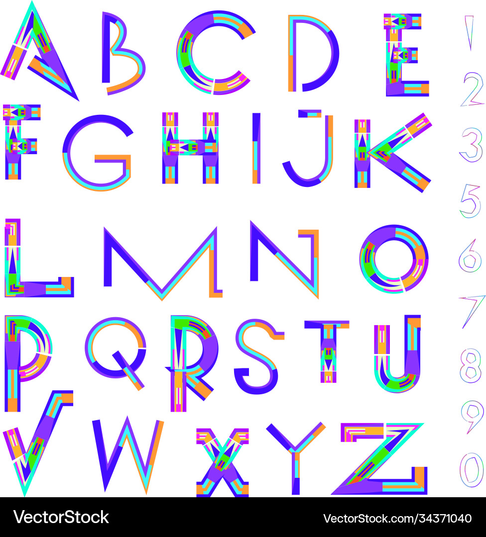 Abstract colorful font and alphabet Abstract colorful font and alphabet Vector Image